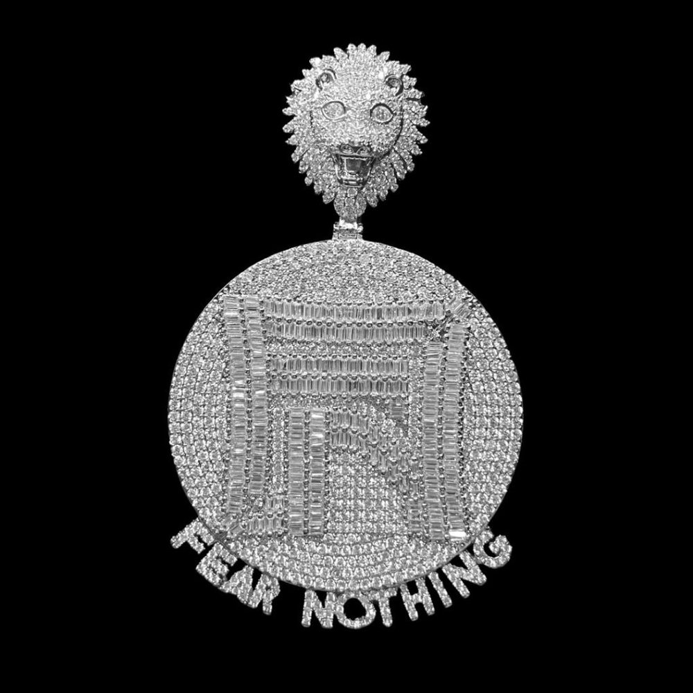 NEW | Fear Nothing with Lion King Bail  Iced Out Letter Badge Pendant